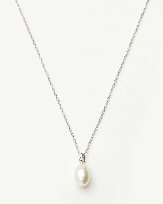 Solid Gold Baroque Pearl Organic Pendant Necklace | 14ct Solid White Gold/Pearl