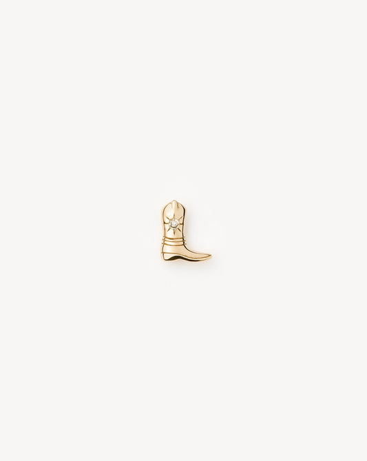 Solid Gold Cowboy Boot Single Stud Earring | 9ct Solid Yellow Gold/Diamond