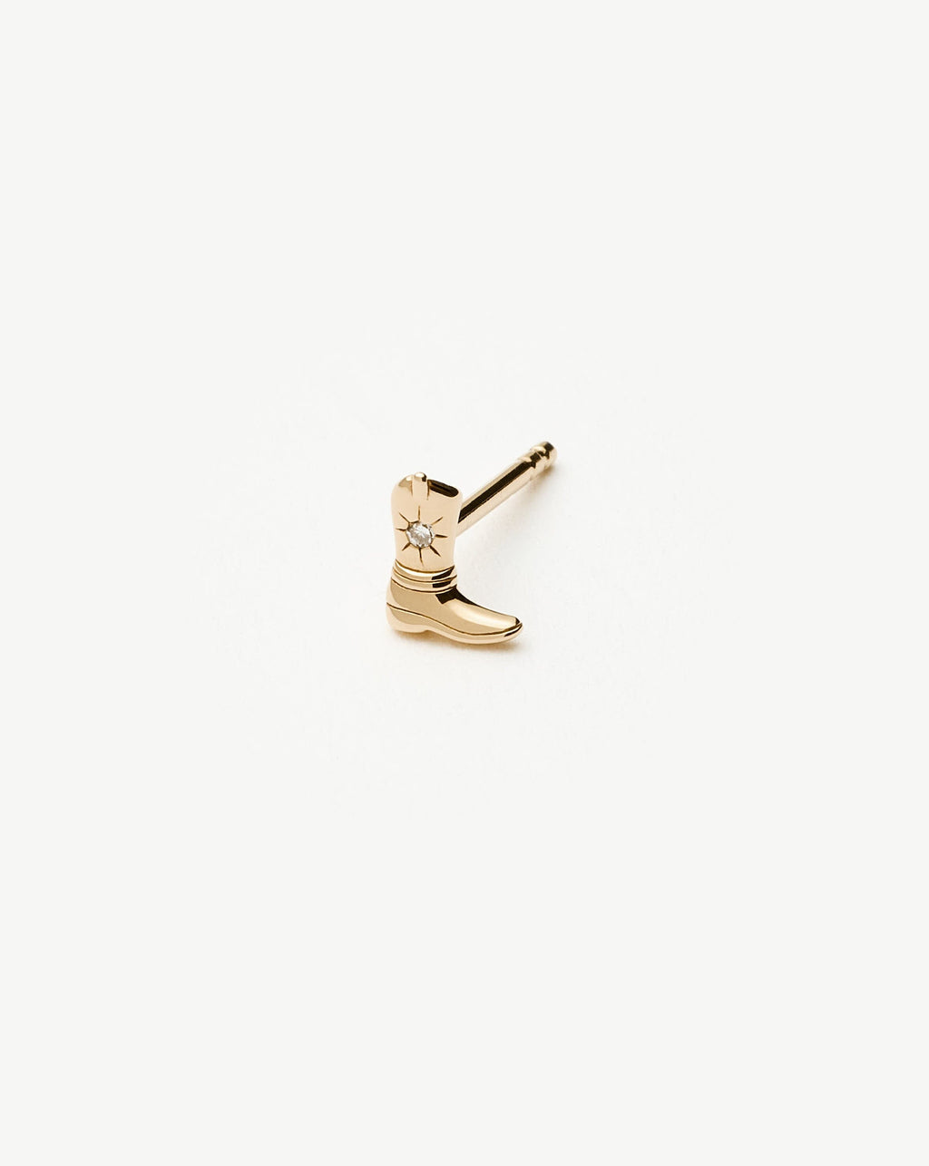 Solid Gold Cowboy Boot Single Stud Earring | 9ct Solid Yellow Gold/Diamond