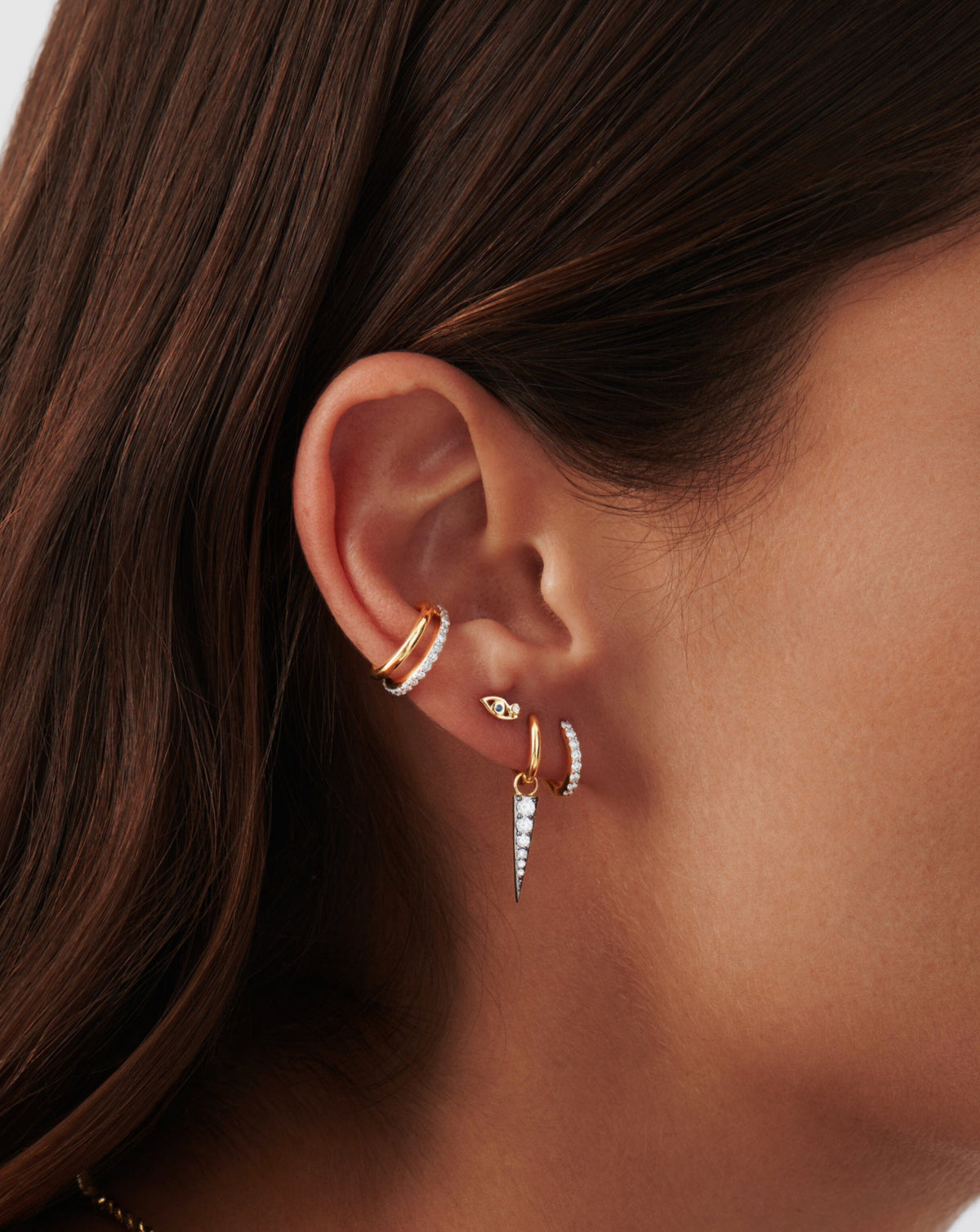 Solid Gold Evil Eye Single Stud Earring