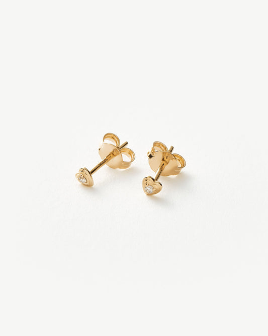 Solid Gold Diamond Heart Stud Earrings