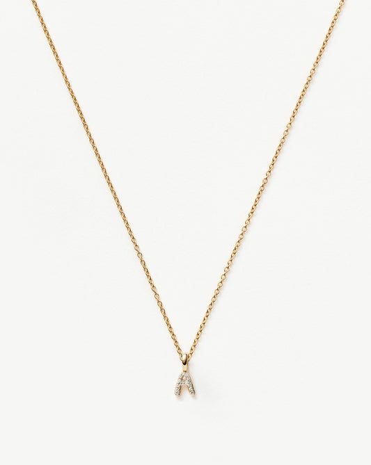 Solid Gold Diamond Initial Mini Pendant Necklace  - A | 14ct Solid Yellow Gold Plated/Diamond
