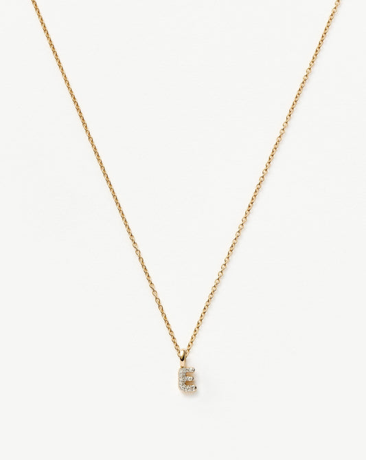 Solid Gold Diamond Initial Mini Pendant Necklace  - E | 14ct Solid Yellow Gold Plated/Diamond