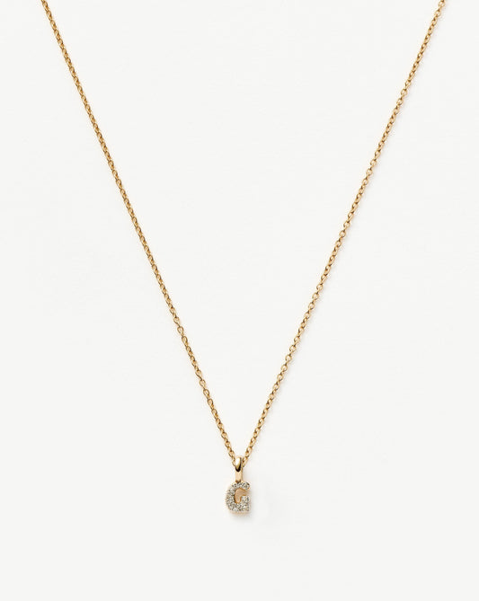 Solid Gold Diamond Initial Mini Pendant Necklace - G | 14ct Solid Yellow Gold Plated/Diamond