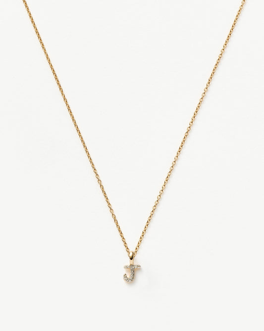 Solid Gold Diamond Initial Mini Pendant Necklace - J | 14ct Solid Yellow Gold Plated/Diamond