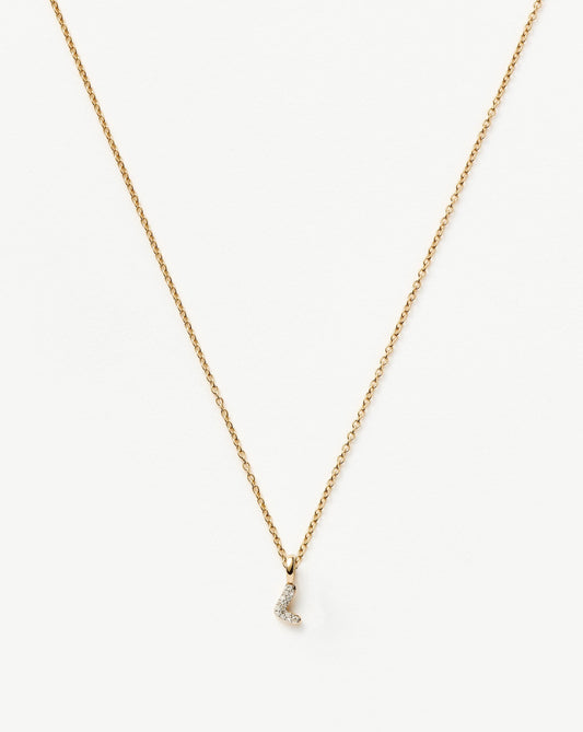 Solid Gold Diamond Initial Mini Pendant Necklace - L | 14ct Solid Yellow Gold Plated/Diamond