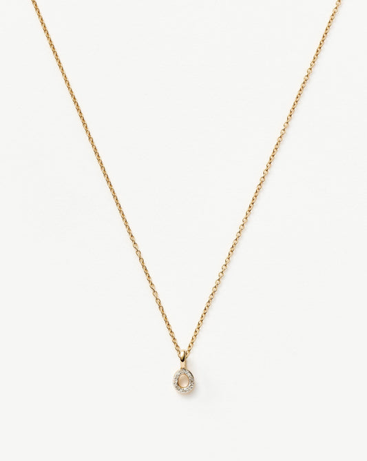 Solid Gold Diamond Initial Mini Pendant Necklace - O | 14ct Solid Yellow Gold Plated/Diamond
