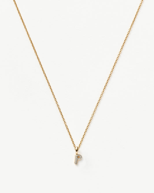 Solid Gold Diamond Initial Mini Pendant Necklace - P | 14ct Solid Yellow Gold Plated/Diamond