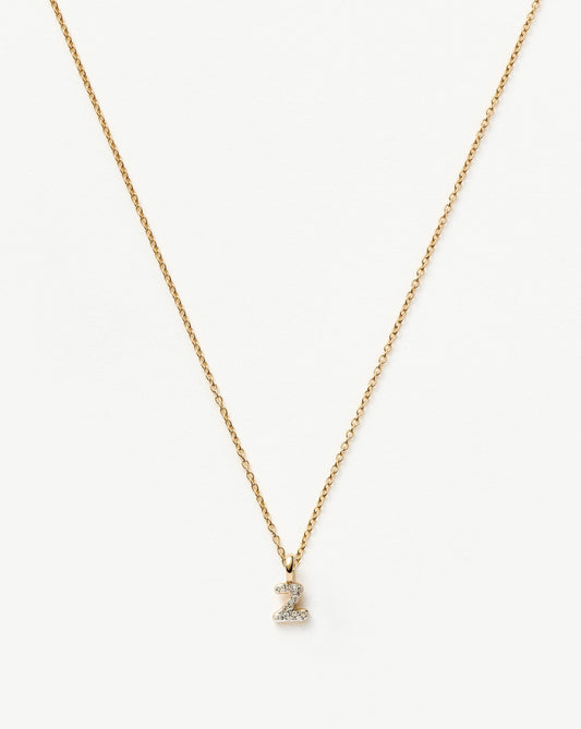 Solid Gold Diamond Initial Mini Pendant Necklace - Z | 14ct Solid Yellow Gold Plated/Diamond