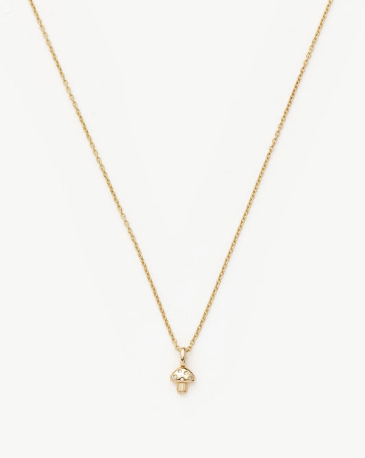 Solid Gold Diamond Mushroom Mini Pendant Necklace | 14ct Solid Gold/Diamond
