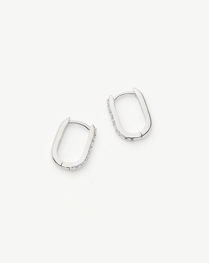 Solid Gold Diamond Ovate Mini Hoop Earrings | 9ct Solid White Gold/Diamond