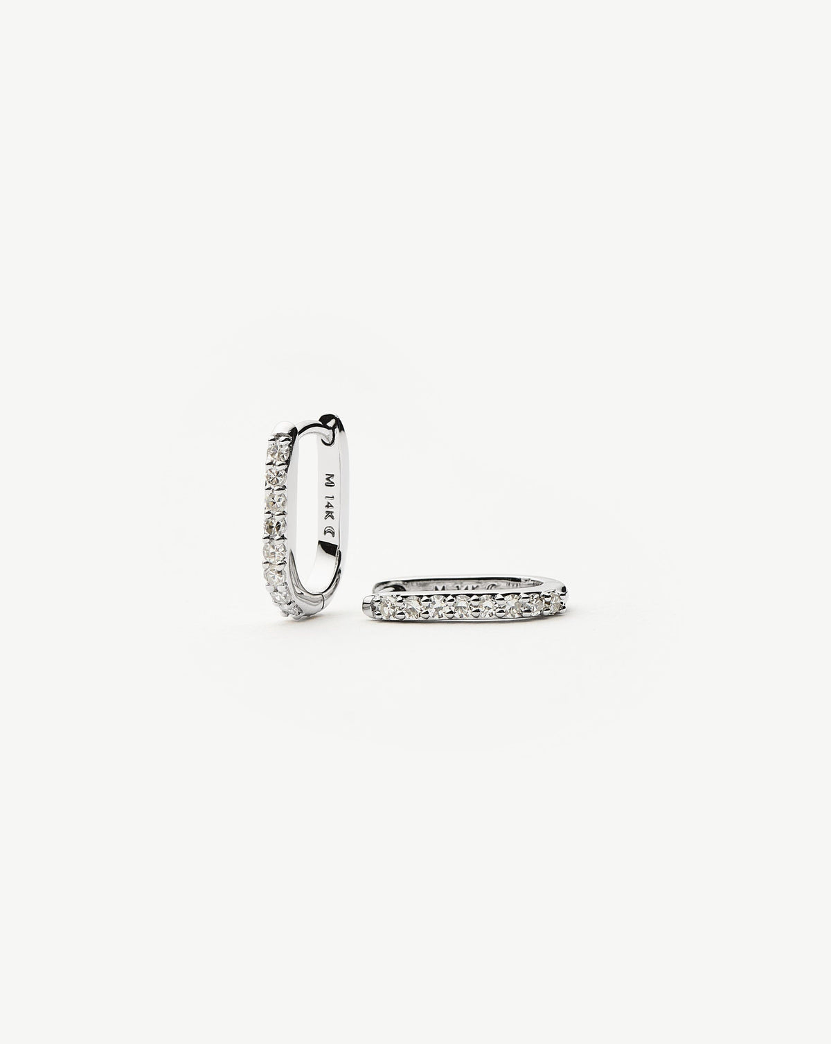 Solid Gold Diamond Ovate Mini Hoop Earrings | 9ct Solid White Gold/Diamond