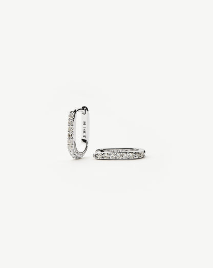 Solid Gold Diamond Ovate Mini Hoop Earrings | 9ct Solid White Gold/Diamond