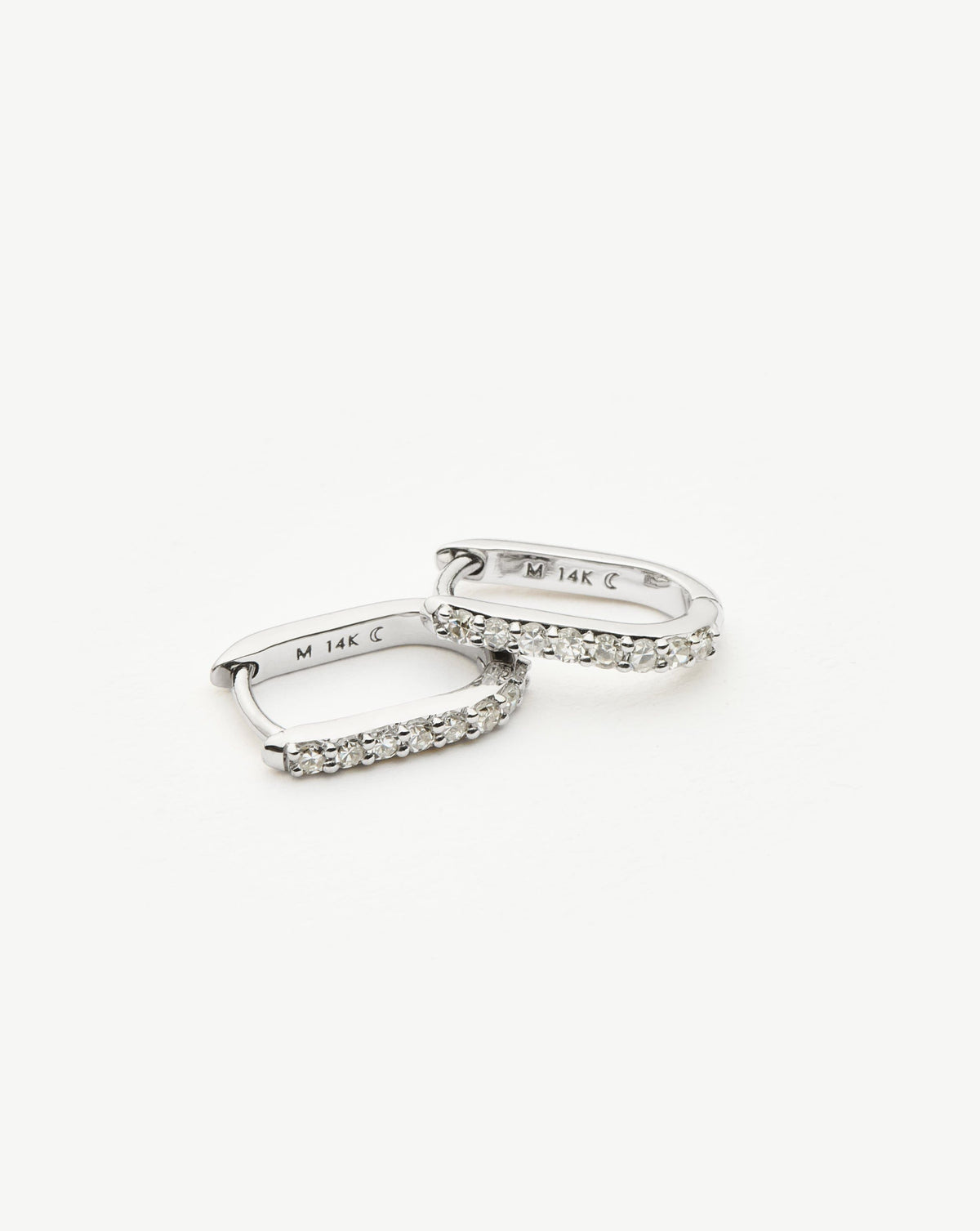 Solid Gold Diamond Ovate Mini Hoop Earrings | 9ct Solid White Gold/Diamond