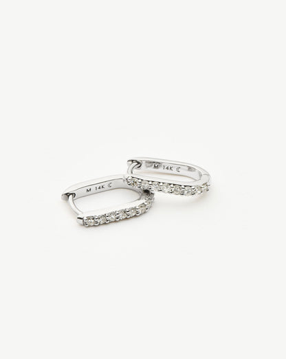 Solid Gold Diamond Ovate Mini Hoop Earrings | 9ct Solid White Gold/Diamond