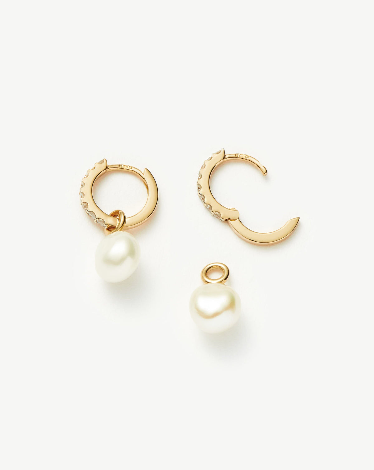 Solid Gold Diamond & Pearl Charm Hoop Earrings | 9ct Solid Yellow Gold/Pearl & Diamond