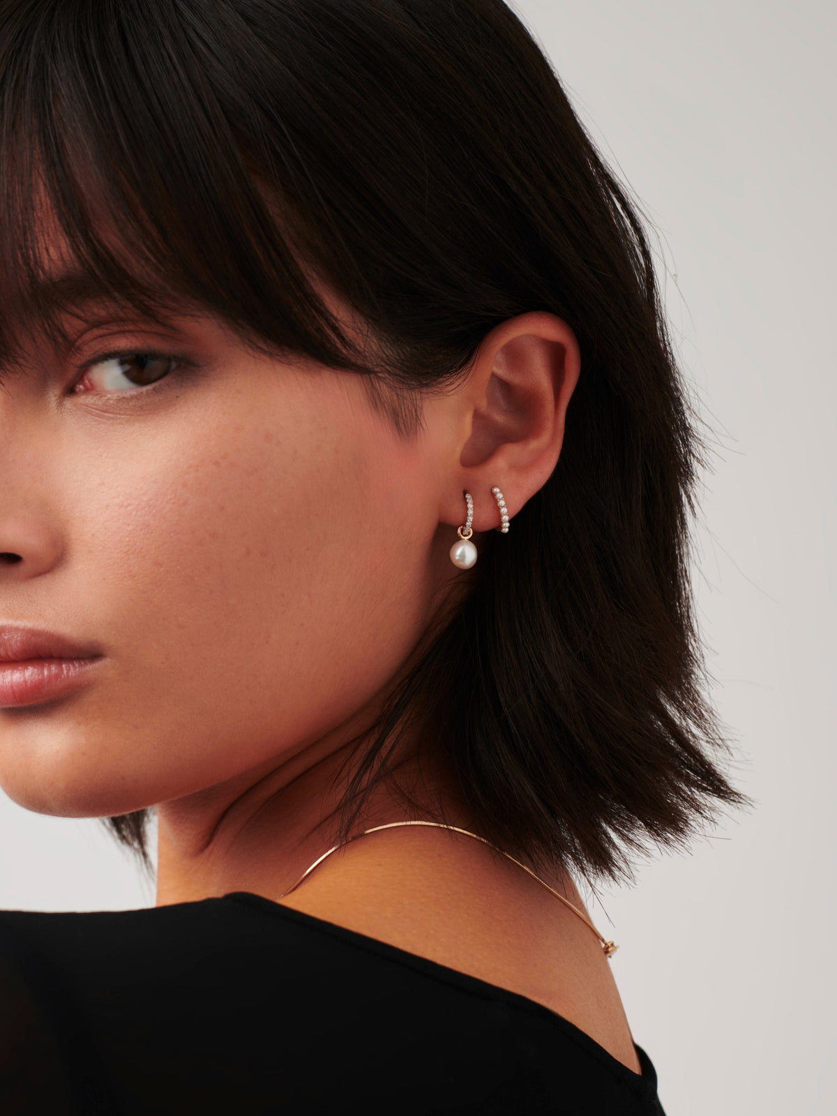 Solid Gold Diamond & Pearl Charm Hoop Earrings | 9ct Solid Yellow Gold/Pearl & Diamond