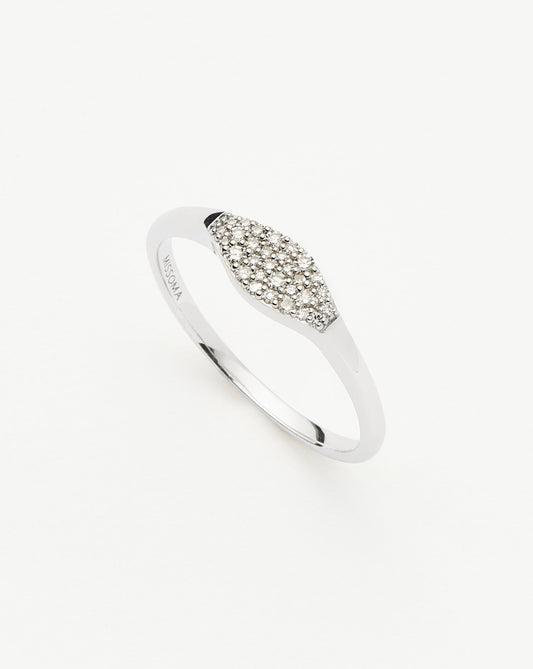 Solid Gold Diamond Signet Ring | 9ct Solid White Gold/Diamond