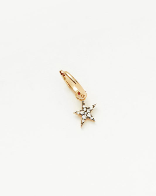 Solid Gold Diamond Single Star Charm Hoop Earring | 9ct Solid Yellow Gold/Diamond