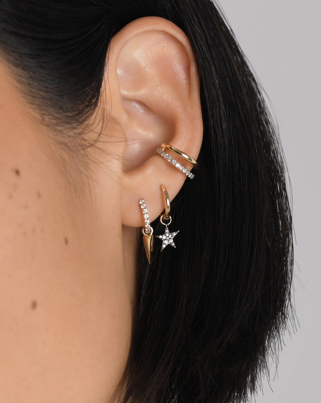 Solid Gold Diamond Single Star Charm Hoop Earring | 9ct Solid Yellow Gold/Diamond