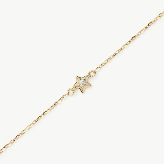 Solid Gold Diamond Star Chain Bracelet | 14ct Yellow Gold