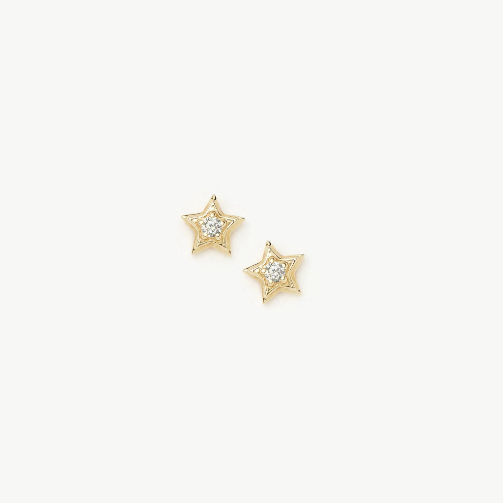 Solid Gold Diamond Star Stud Earrings | 9ct Solid Yellow Gold