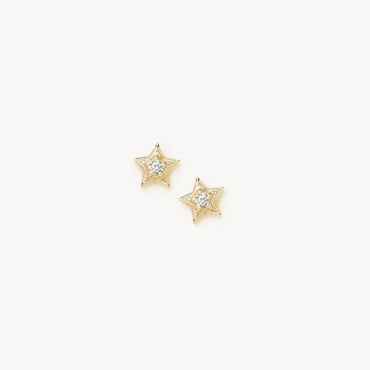 Solid Gold Diamond Star Stud Earrings | 9ct Solid Yellow Gold