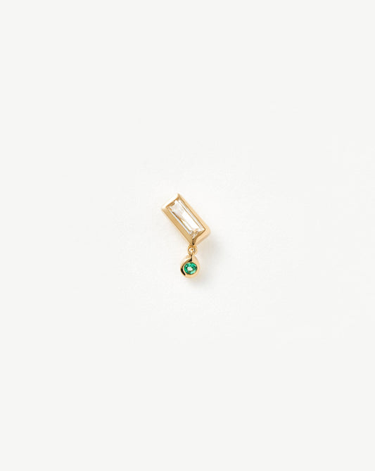 Solid Gold Emerald Single Drop Stud Earring