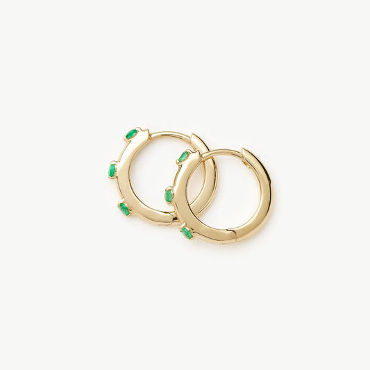 Solid Gold Emerald Studded Huggies | 9ct Solid Yellow Gold