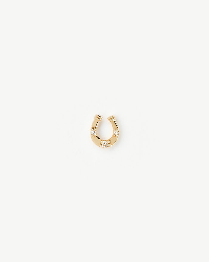 Solid Gold Horseshoe Single Stud Earring | 9ct Solid Gold/Diamond