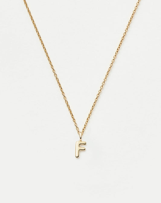 Solid Gold Initial Mini Pendant Necklace - F | 14ct Solid Gold