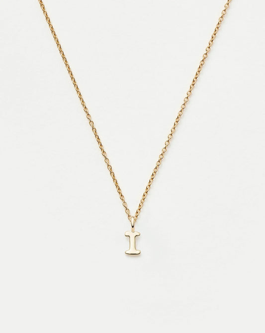 Solid Gold Initial Mini Pendant Necklace - I | 14ct Solid Gold