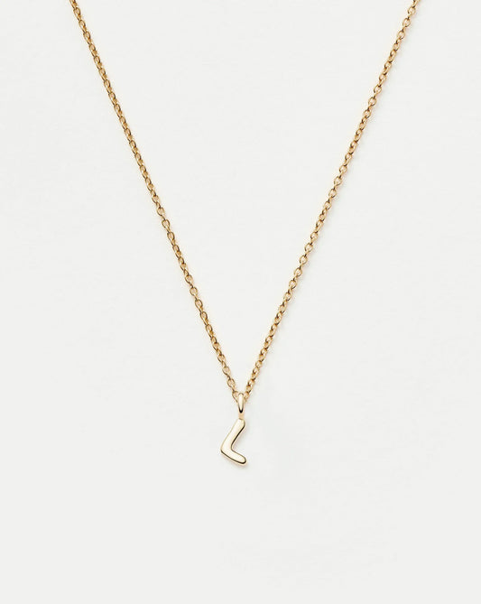 Solid Gold Initial Mini Pendant Necklace - L | 14ct Solid Gold