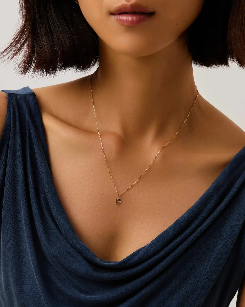 Solid Gold Initial Mini Pendant Necklace - M | 14ct Solid Gold