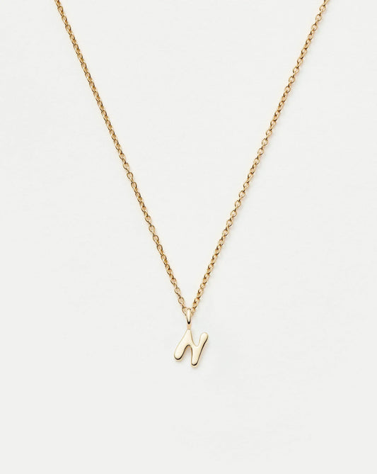Solid Gold Initial Mini Pendant Necklace - N | 14ct Solid Gold