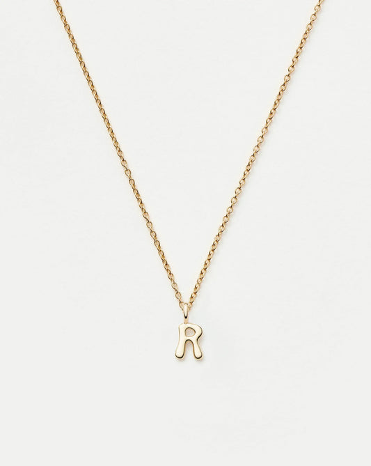 Solid Gold Initial Mini Pendant Necklace - R | 14ct Solid Gold