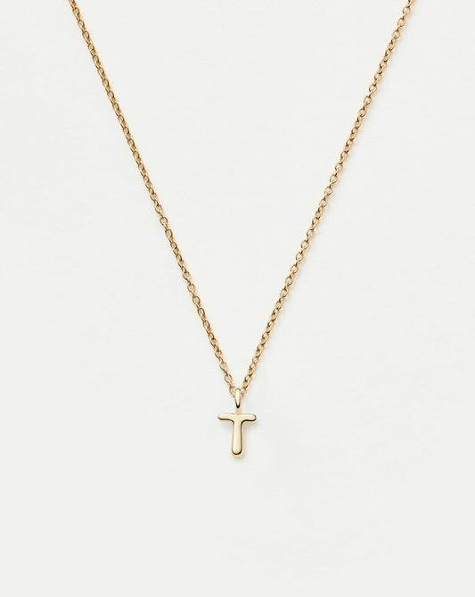 Solid Gold Initial Mini Pendant Necklace - T | 14ct Solid Gold