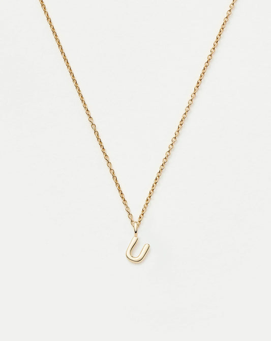 Solid Gold Initial Mini Pendant Necklace - U | 14ct Solid Gold