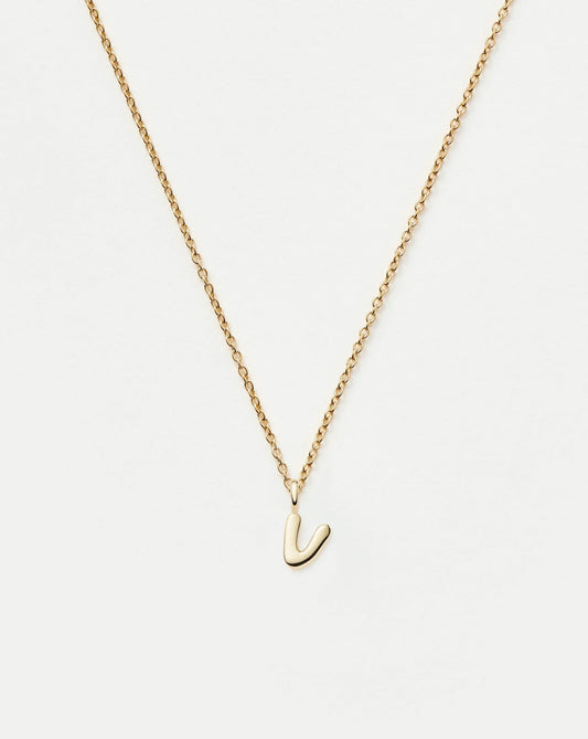 Solid Gold Initial Mini Pendant Necklace - V | 14ct Solid Gold