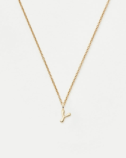Solid Gold Initial Mini Pendant Necklace - Y | 14ct Solid Gold
