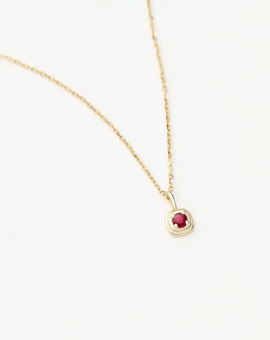 Solid Gold July Birthstone Pendant Necklace | 14ct Solid Gold/Ruby