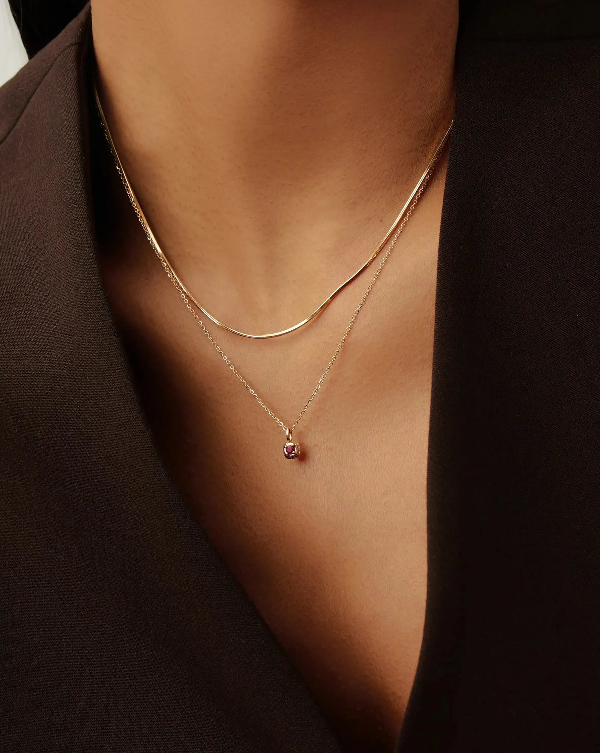 Solid Gold July Birthstone Pendant Necklace | 14ct Solid Gold/Ruby