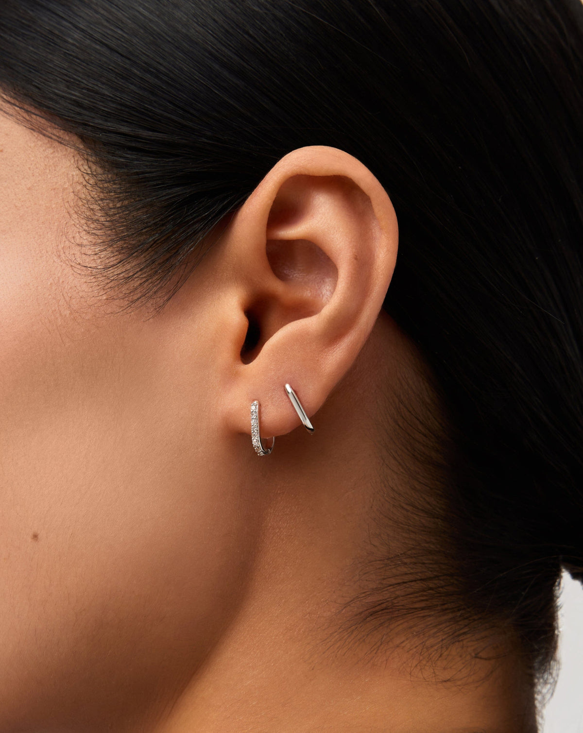 Solid Gold Ovate Mini Hoop Earrings | 9ct Solid White Gold