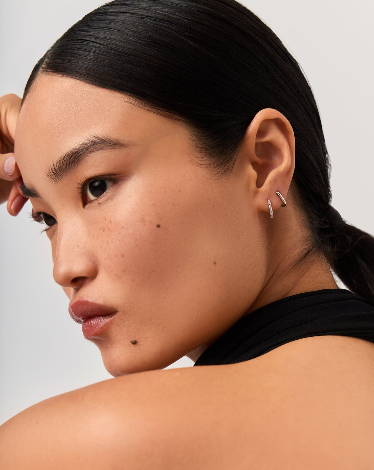 Solid Gold Ovate Mini Hoop Earrings | 9ct Solid White Gold