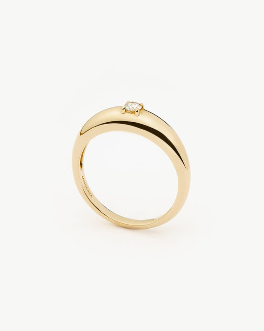 Solid Gold Single Diamond Classic Dome Ring | 9ct Solid Yellow Gold/Diamond