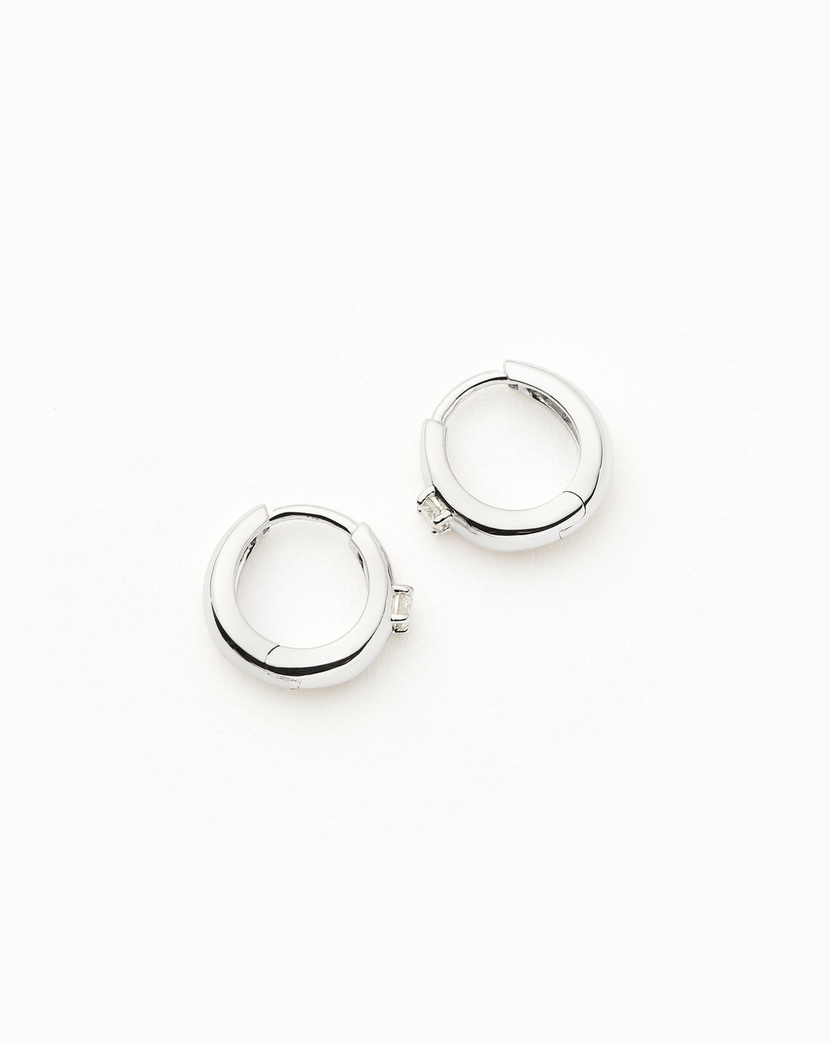 Solid Gold Single Diamond Dome Huggies | 9ct Solid White Gold/Diamond