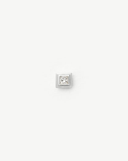 Solid Gold Square Solitaire Flat Back Stud Earring | 9ct Solid White Gold/Diamond