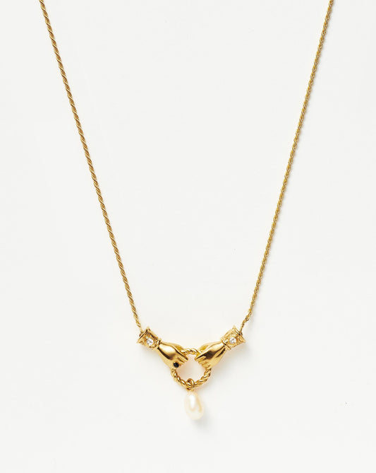 Harris Reed In Good Hands Drop Pendant Necklace | 18ct Gold Plated/Pearl & Black Onyx