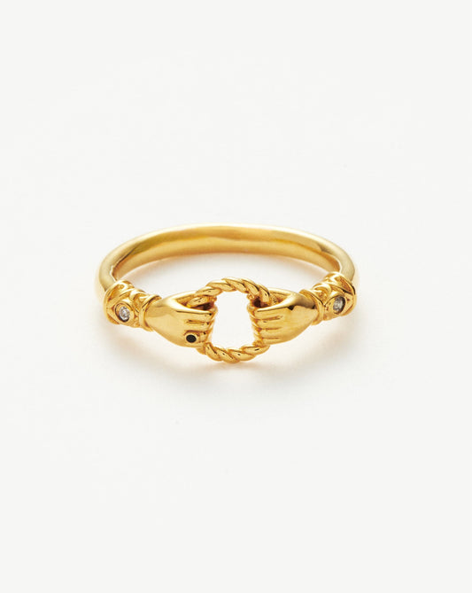 Harris Reed In Good Hands Stacking Ring | 18ct Gold Plated/Cubic Zirconia & Black Onyx