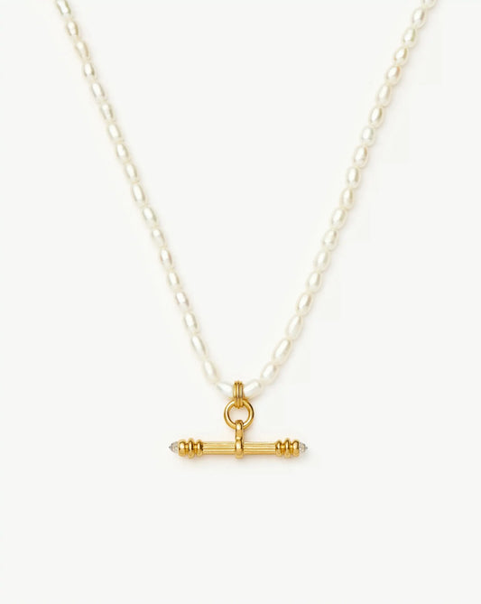 Harris Reed Pearl T-Bar Necklace | 18ct Gold Plated/Pearl